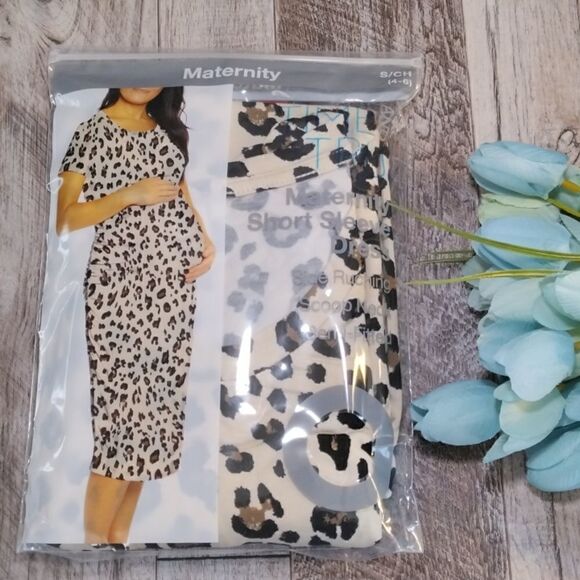 Maternity Short Sleeve Midi Dress Leopard & Tie Dye Print  2-Piece Sz XL - Picture 2 of 5